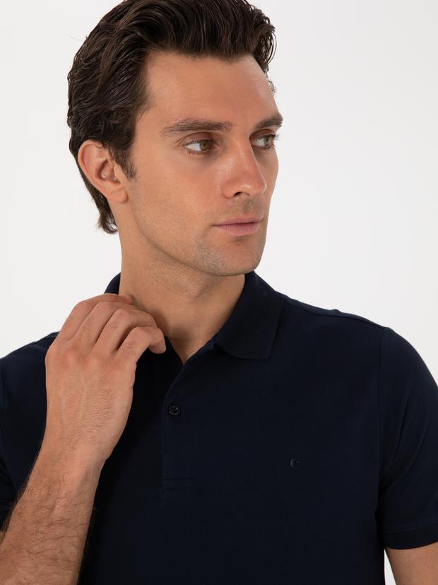 Lacivert Slim Fit %100 Pamuk Polo Yaka T-shirt