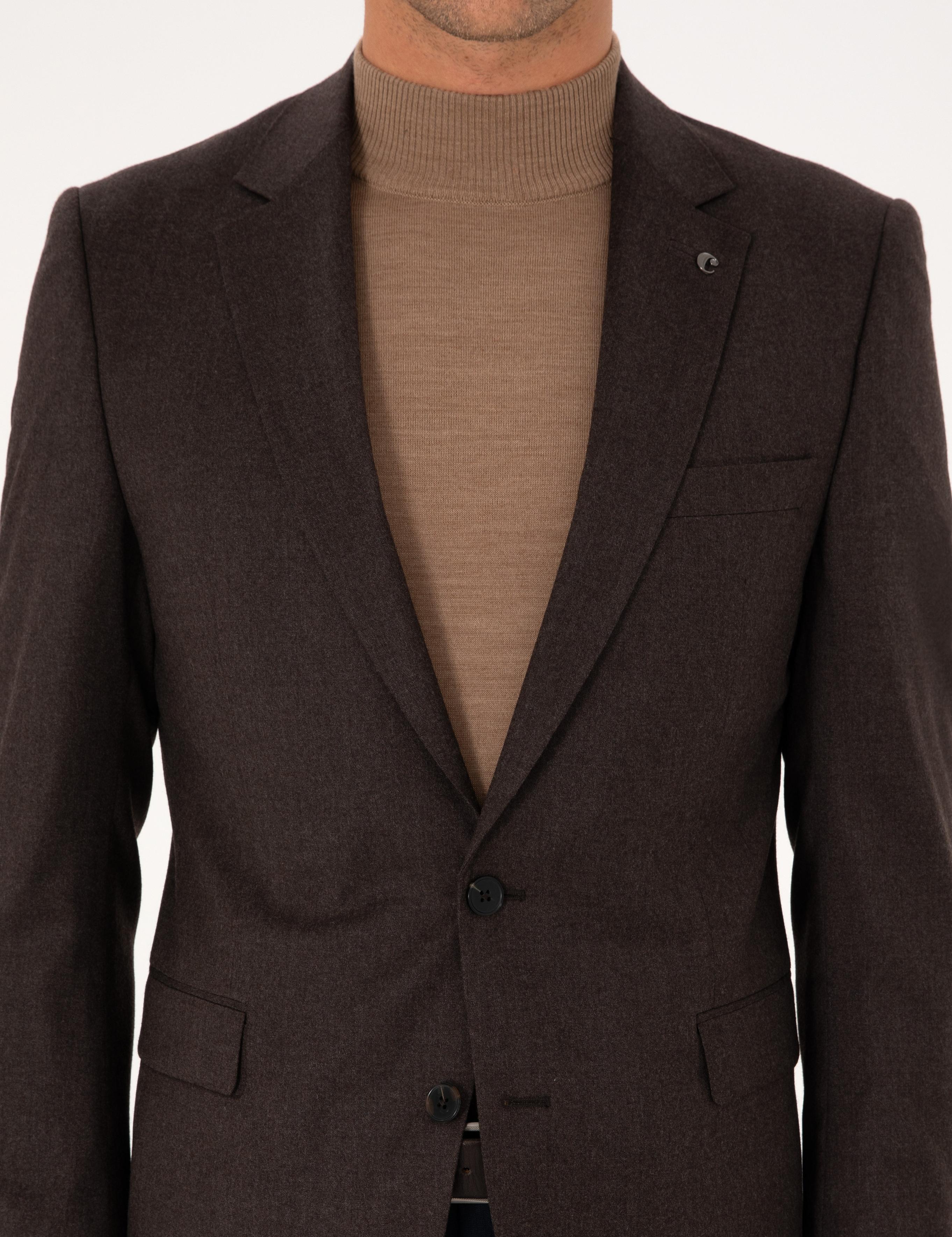 Kahverengi Slim Fit Yün Karışımlı Ceket - 50292488083