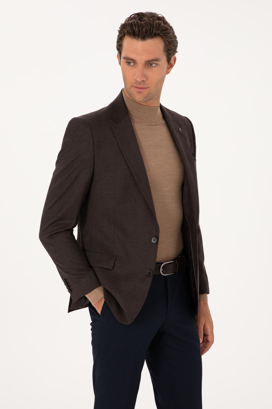 Kahverengi Slim Fit Yün Karışımlı Ceket - 50292488083