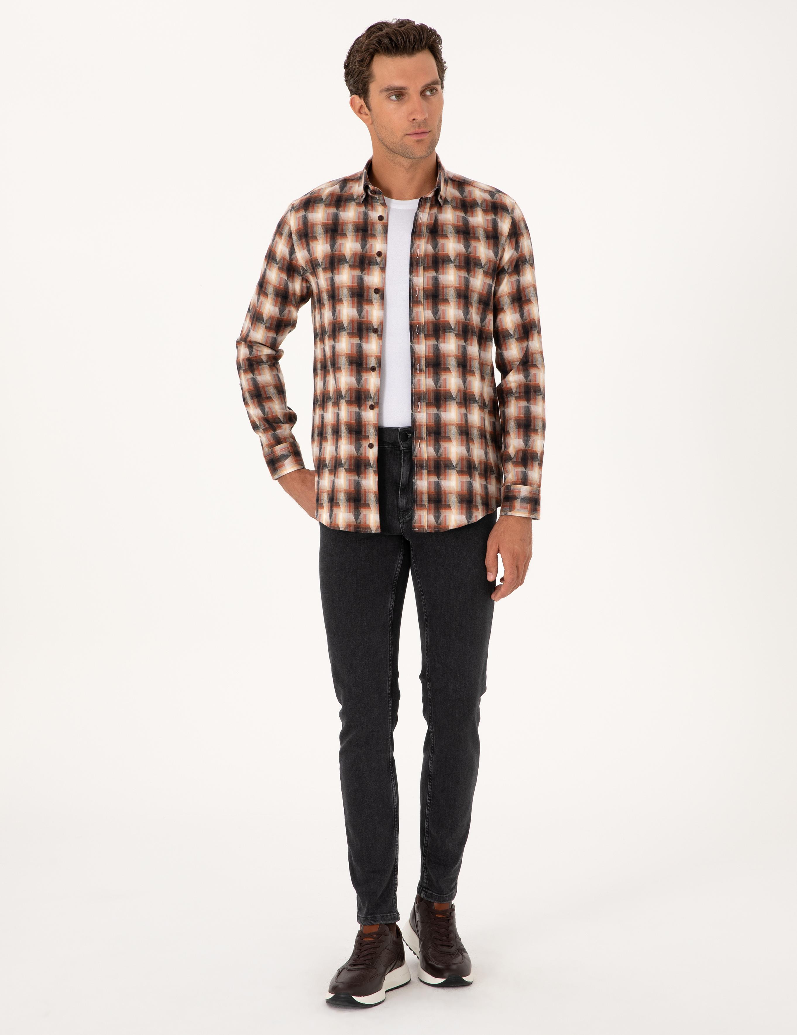 Kiremit Slim Fit %100 Pamuk Desenli Gömlek - 50291335021