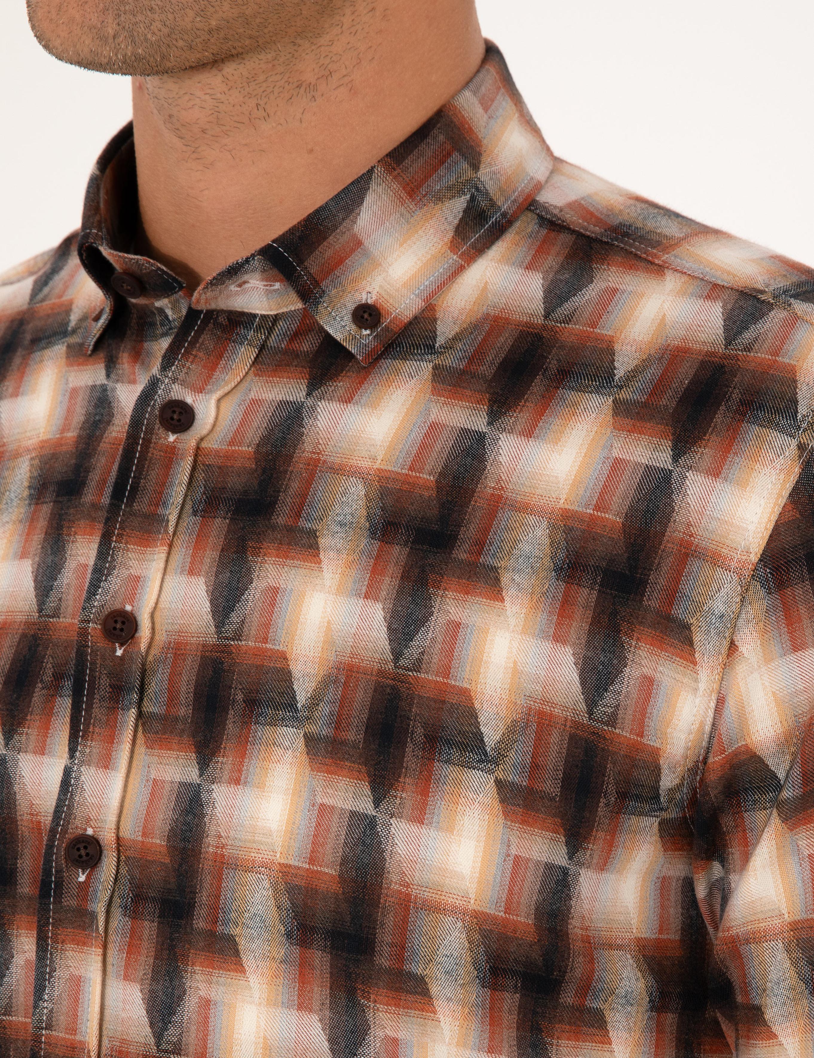Kiremit Slim Fit %100 Pamuk Desenli Gömlek - 50291335021