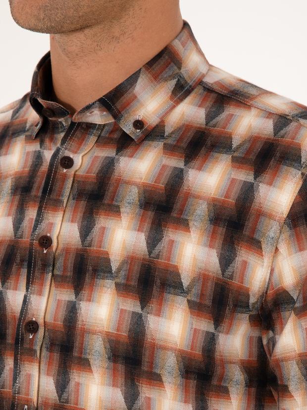 Kiremit Slim Fit %100 Pamuk Desenli Gömlek