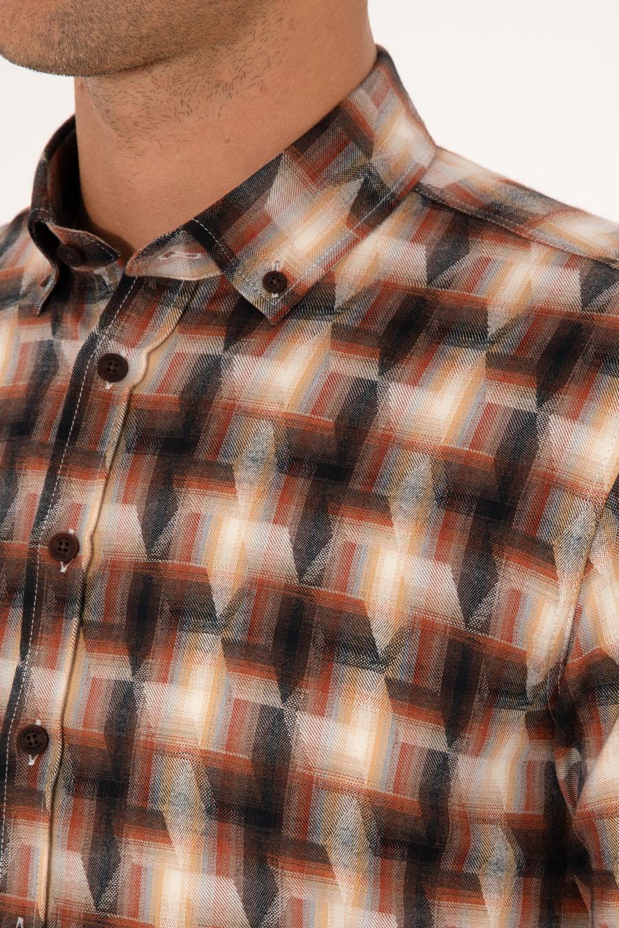 Kiremit Slim Fit %100 Pamuk Desenli Gömlek - 50291335021
