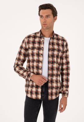 Kiremit Slim Fit %100 Pamuk Desenli Gömlek