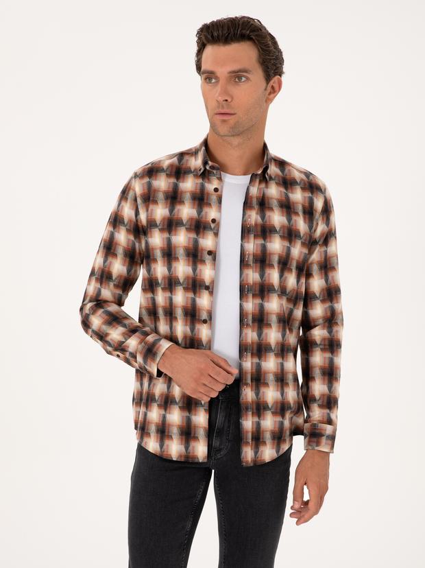 Kiremit Slim Fit %100 Pamuk Desenli Gömlek