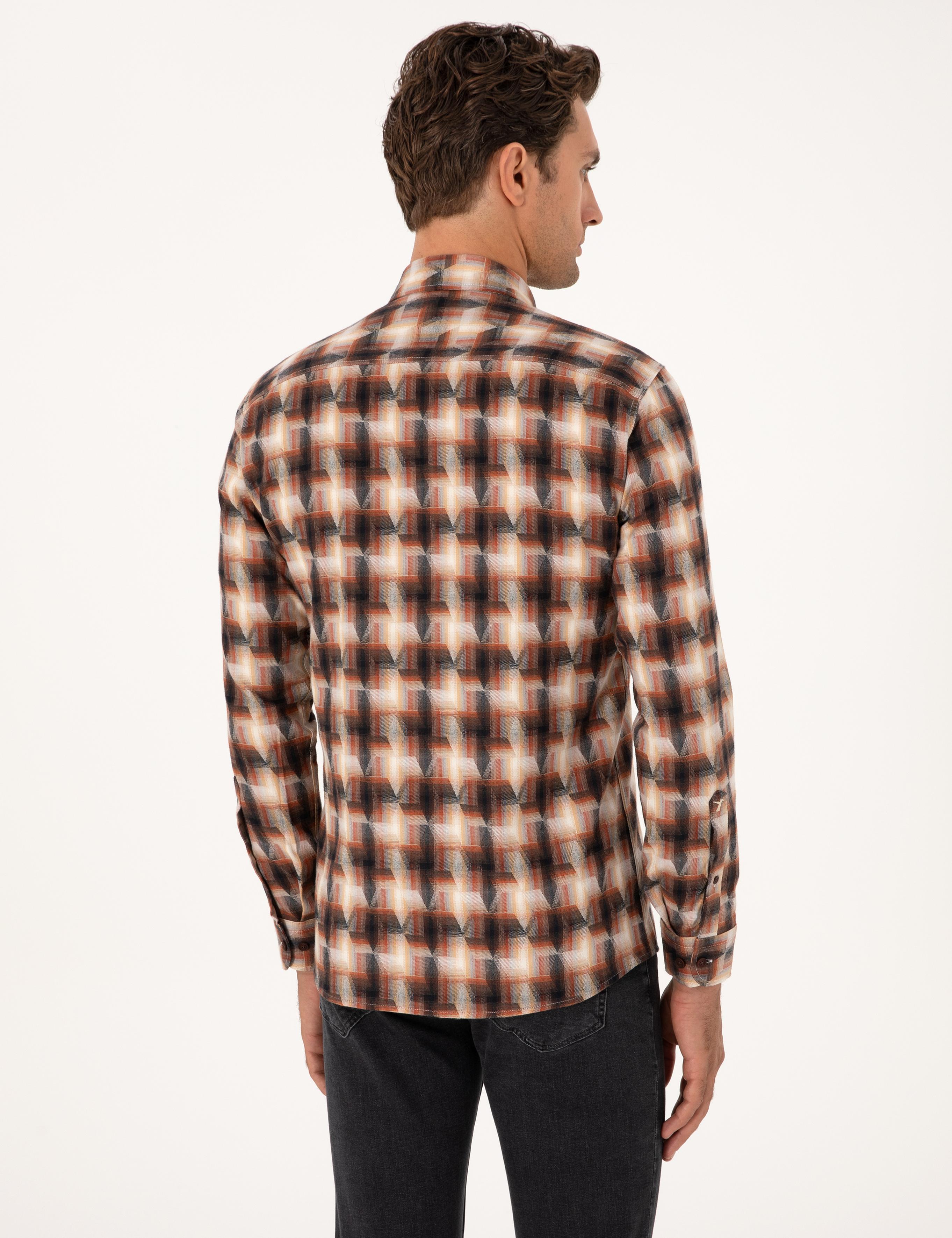 Kiremit Slim Fit %100 Pamuk Desenli Gömlek - 50291335021