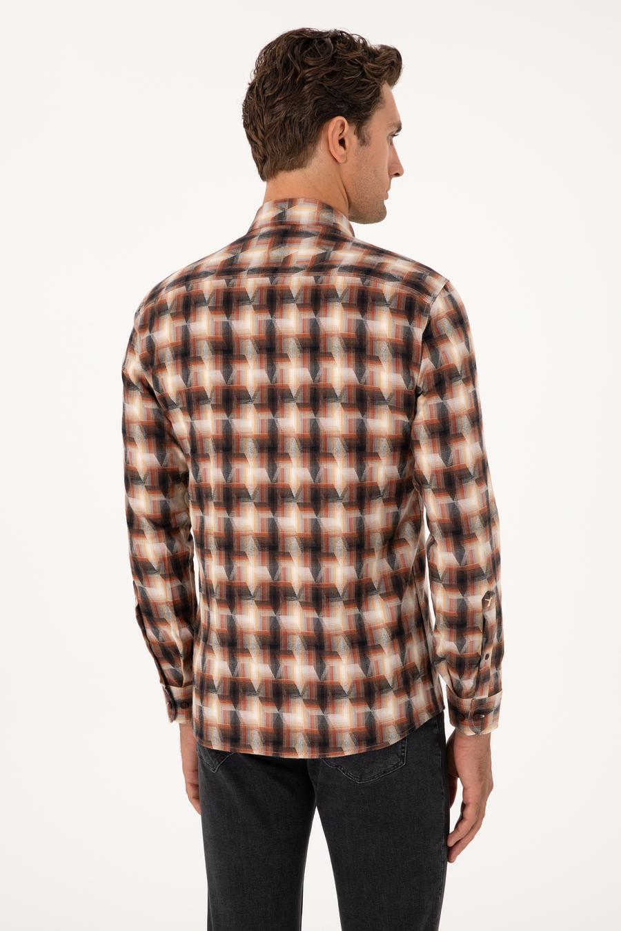Kiremit Slim Fit %100 Pamuk Desenli Gömlek - 50291335021