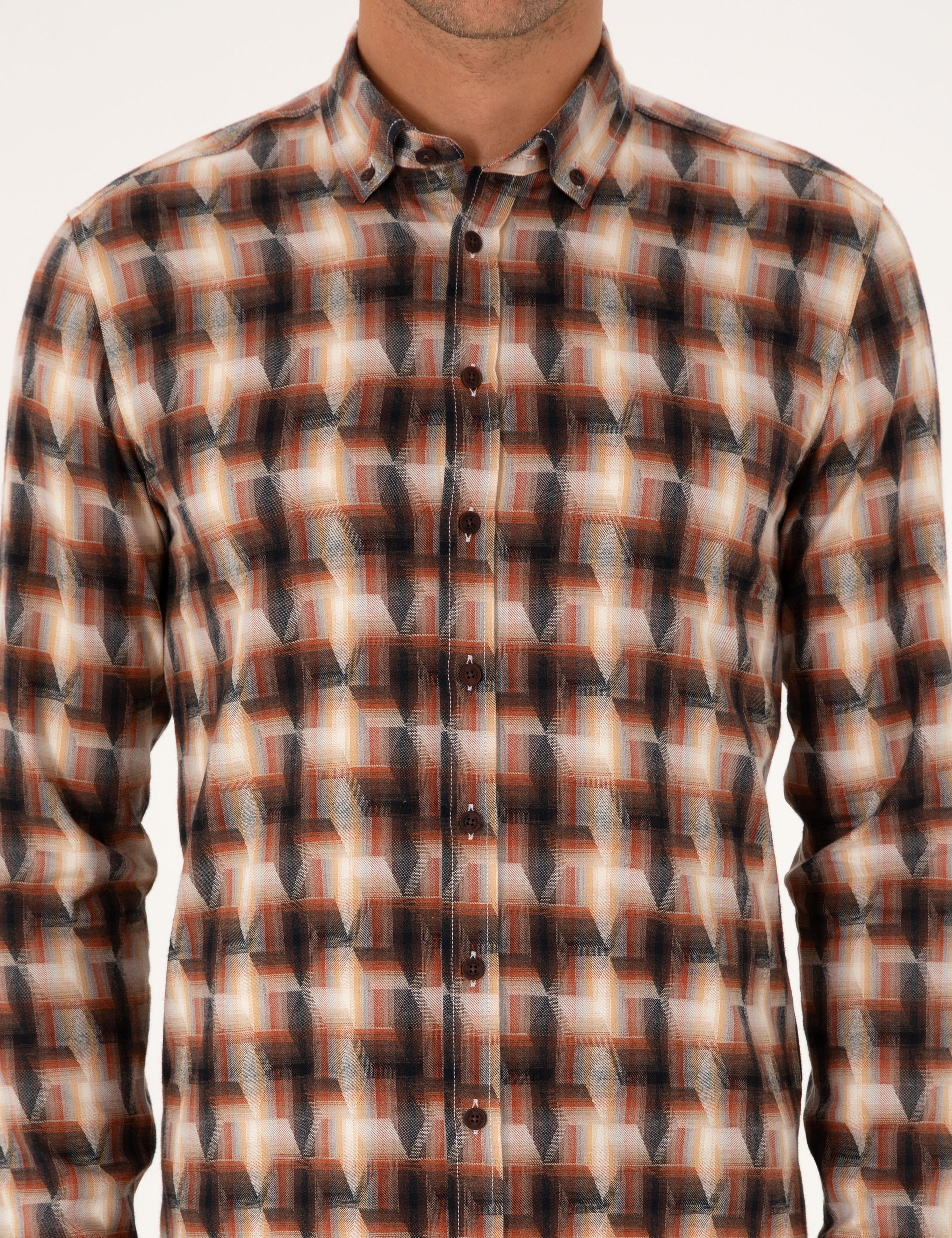 Kiremit Slim Fit %100 Pamuk Desenli Gömlek - 50291335021