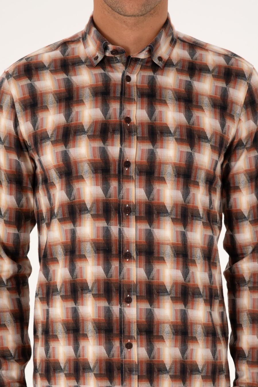Kiremit Slim Fit %100 Pamuk Desenli Gömlek - 50291335021