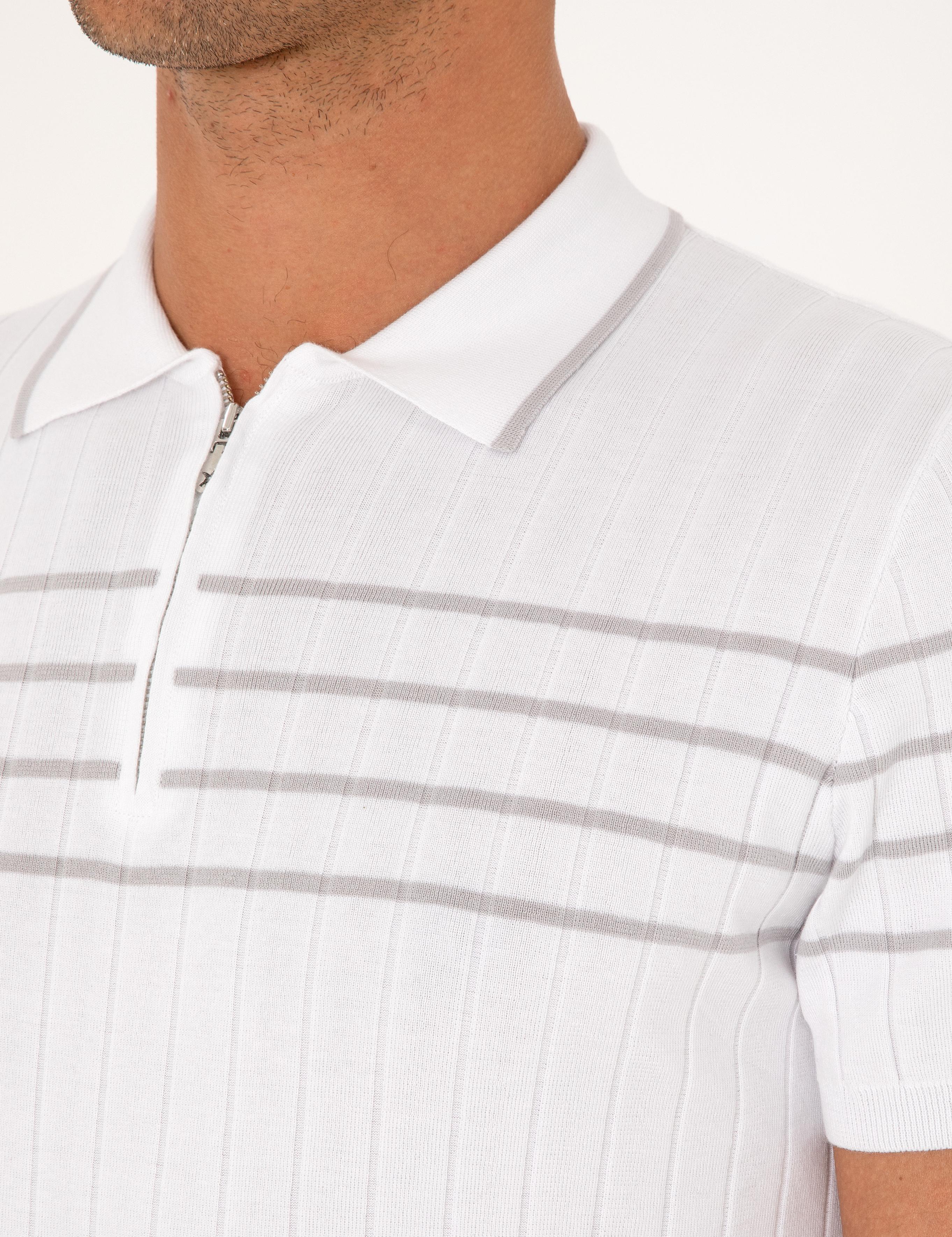 Beyaz Slim Fit %100 Pamuk Fermuarlı Polo Yaka Triko T-shirt - 50300821018