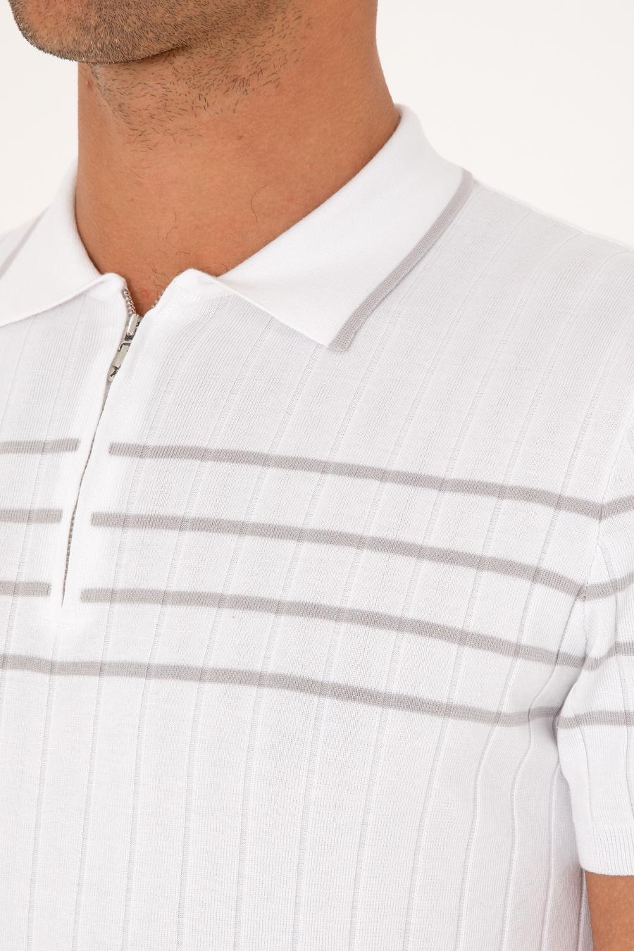 Beyaz Slim Fit %100 Pamuk Fermuarlı Polo Yaka Triko T-shirt - 50300821018