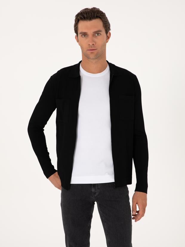 Siyah Regular Fit Triko Hırka