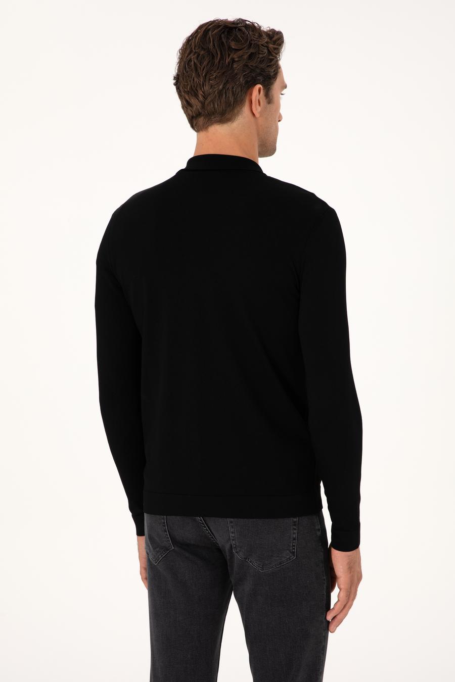 Siyah Regular Fit Fermuarlı Triko Hırka - 50299420021