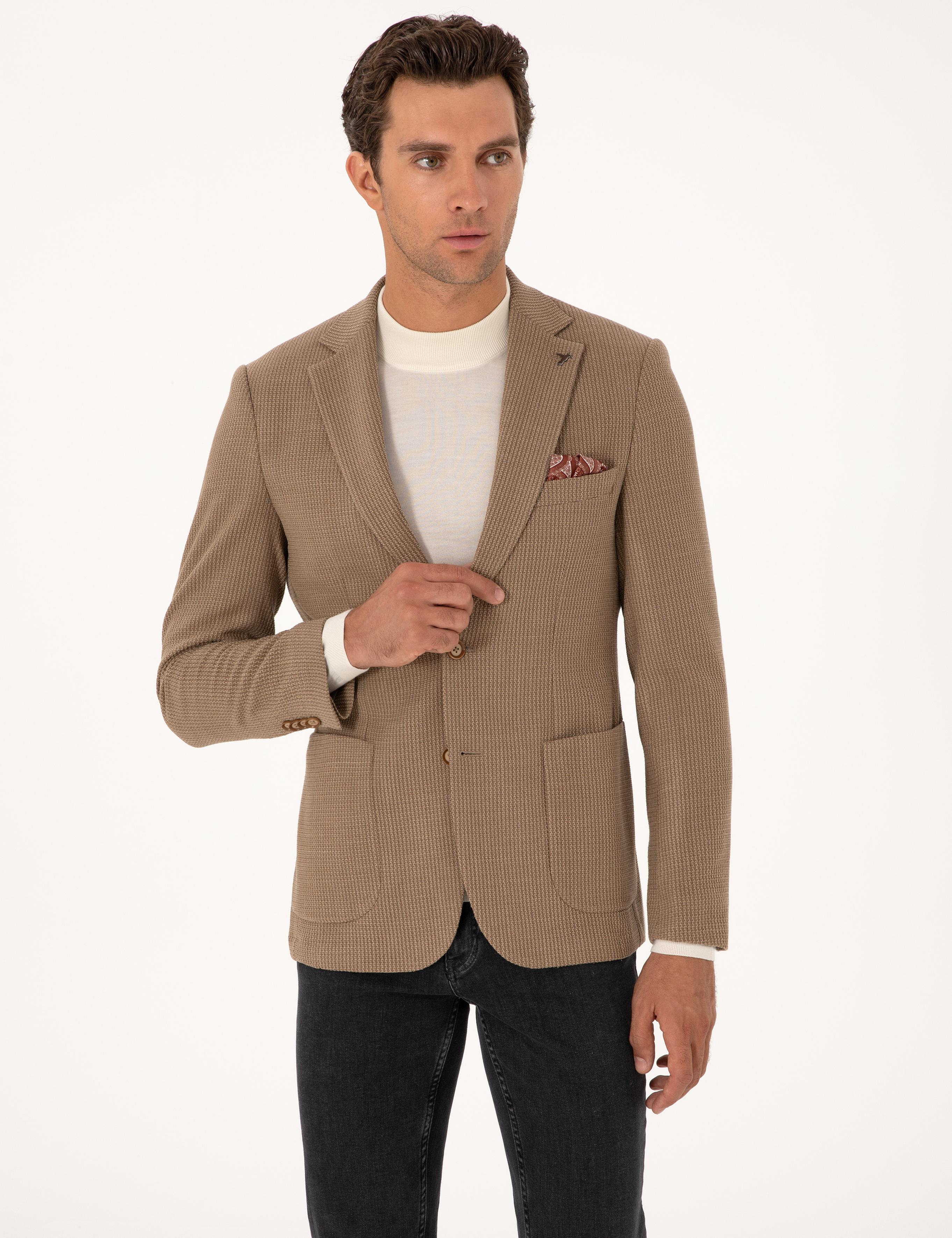 Bej  Slim Fit Yün Karışımlı Dokulu Ceket - 50310768104