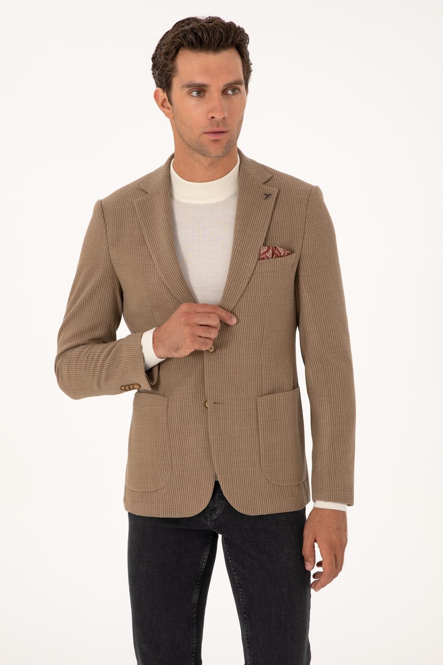 Bej  Slim Fit Yün Karışımlı Dokulu Ceket - 50310768104