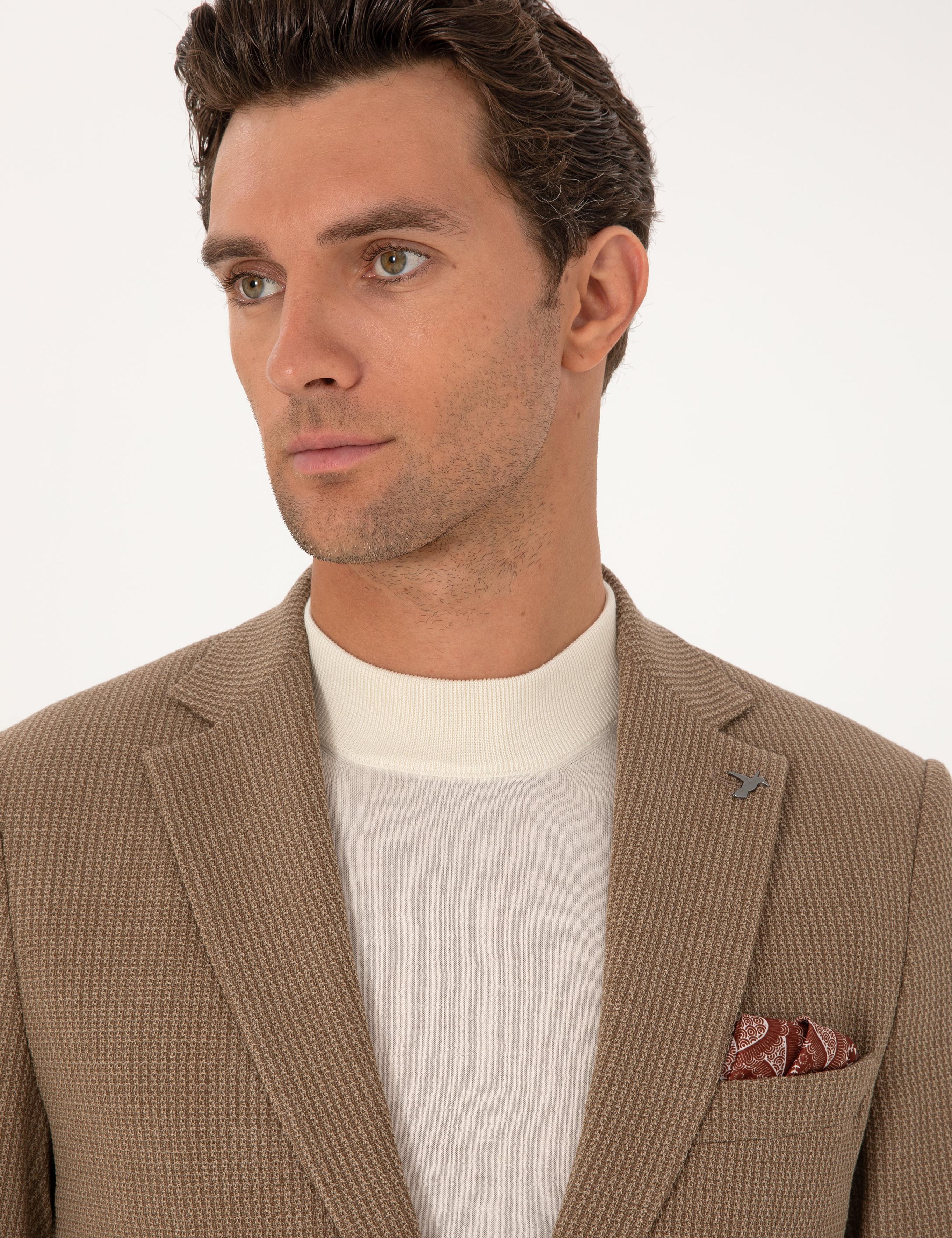 Bej  Slim Fit Yün Karışımlı Dokulu Ceket - 50310768104