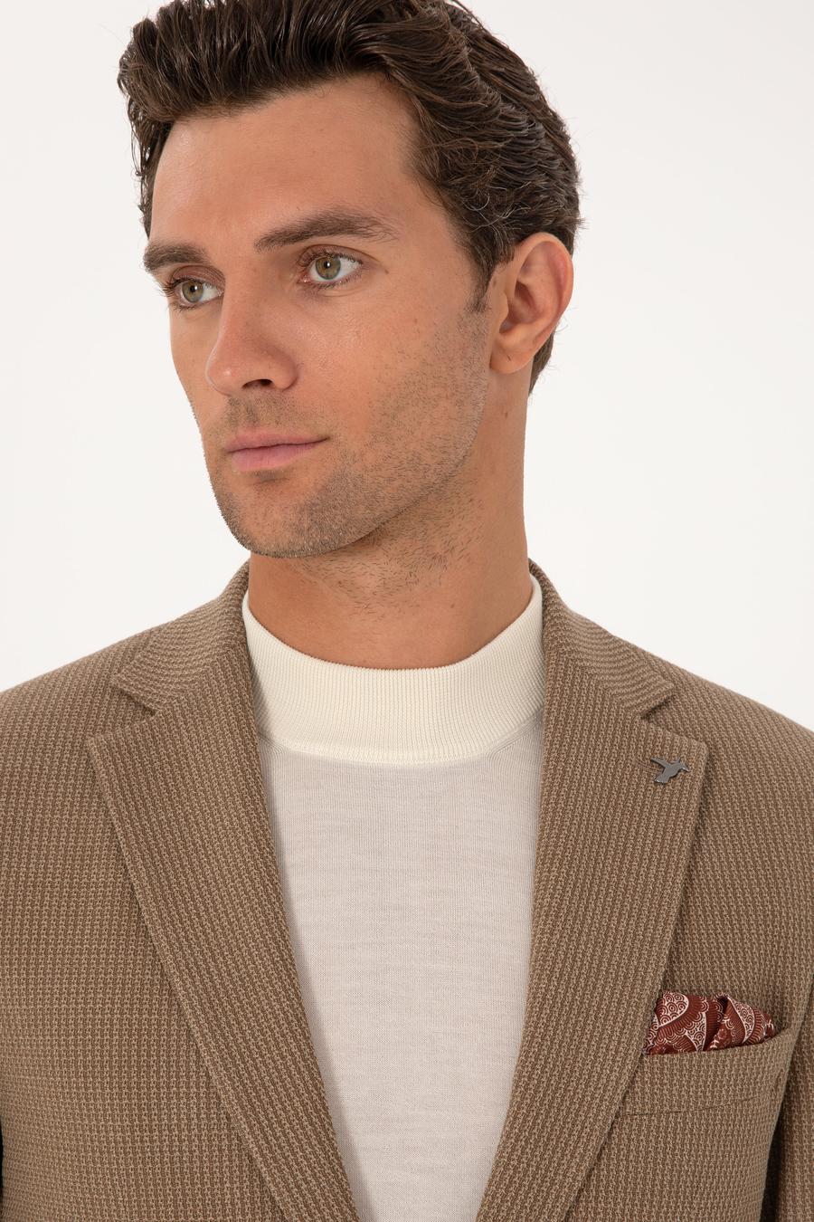 Bej  Slim Fit Yün Karışımlı Dokulu Ceket - 50310768104