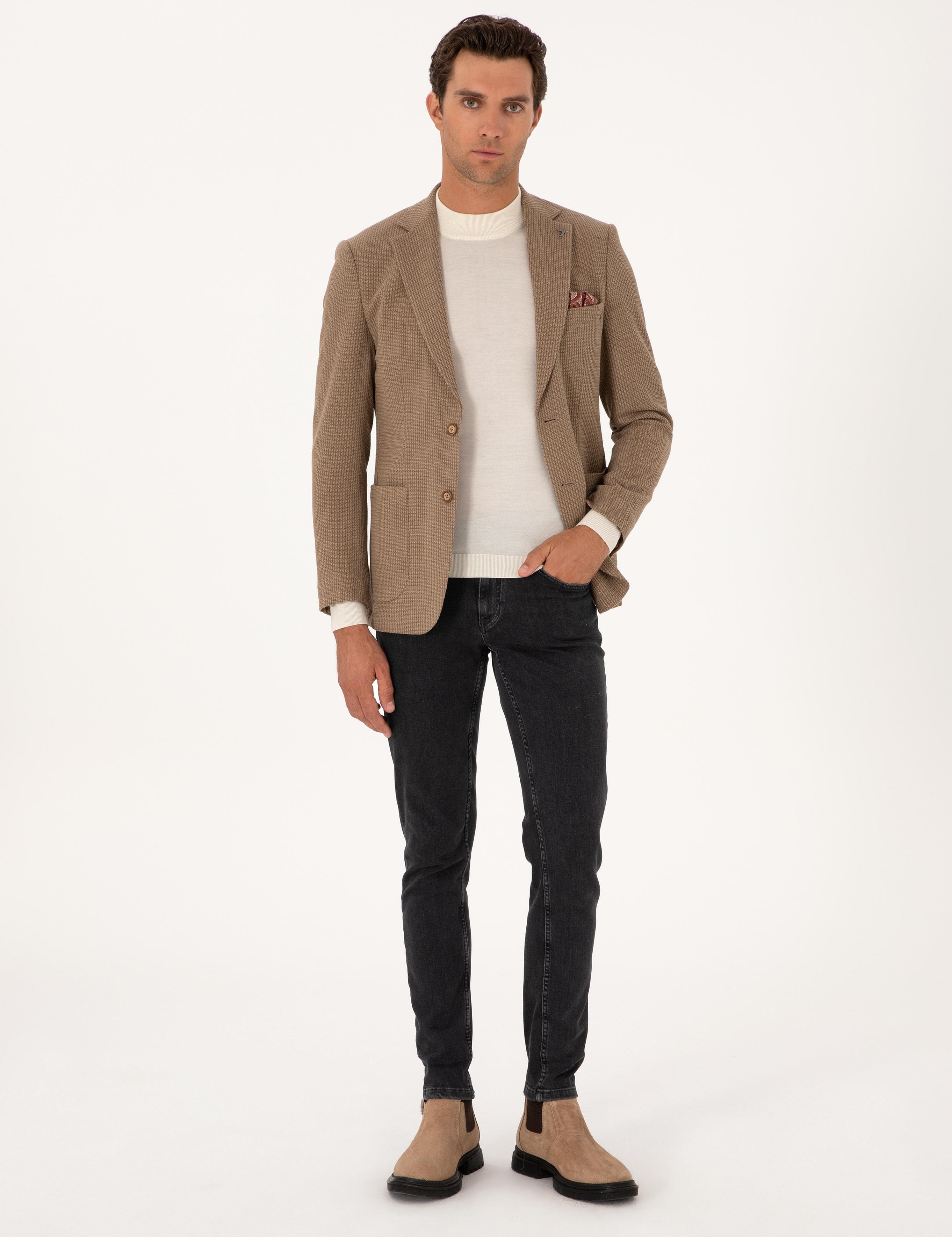 Bej  Slim Fit Yün Karışımlı Dokulu Ceket - 50310768104