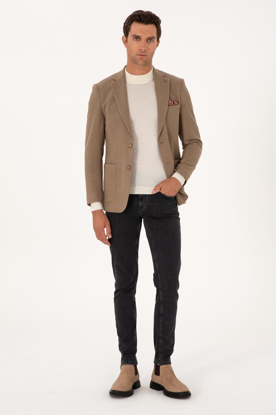 Bej  Slim Fit Yün Karışımlı Dokulu Ceket - 50310768104
