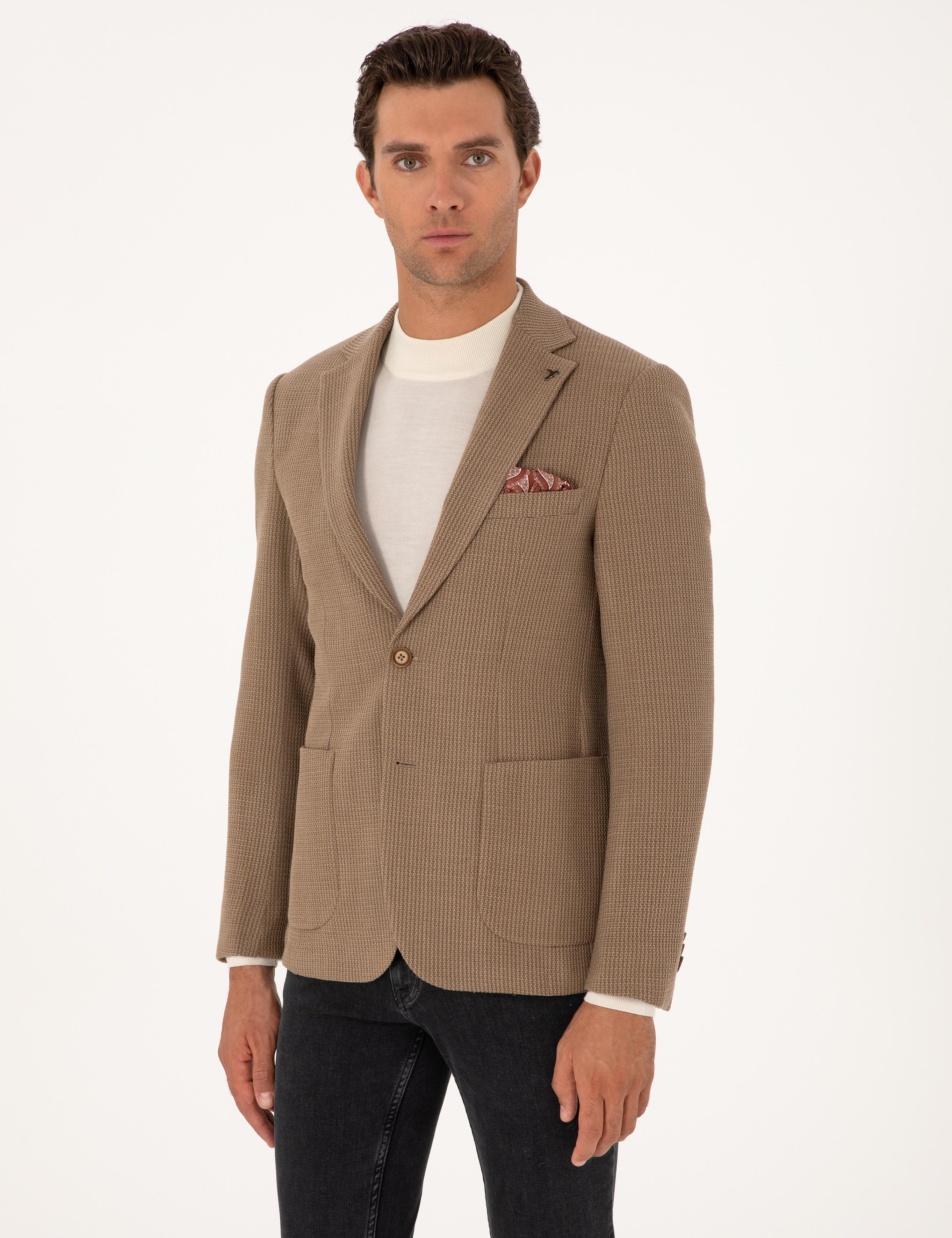Bej  Slim Fit Yün Karışımlı Dokulu Ceket - 50310768104