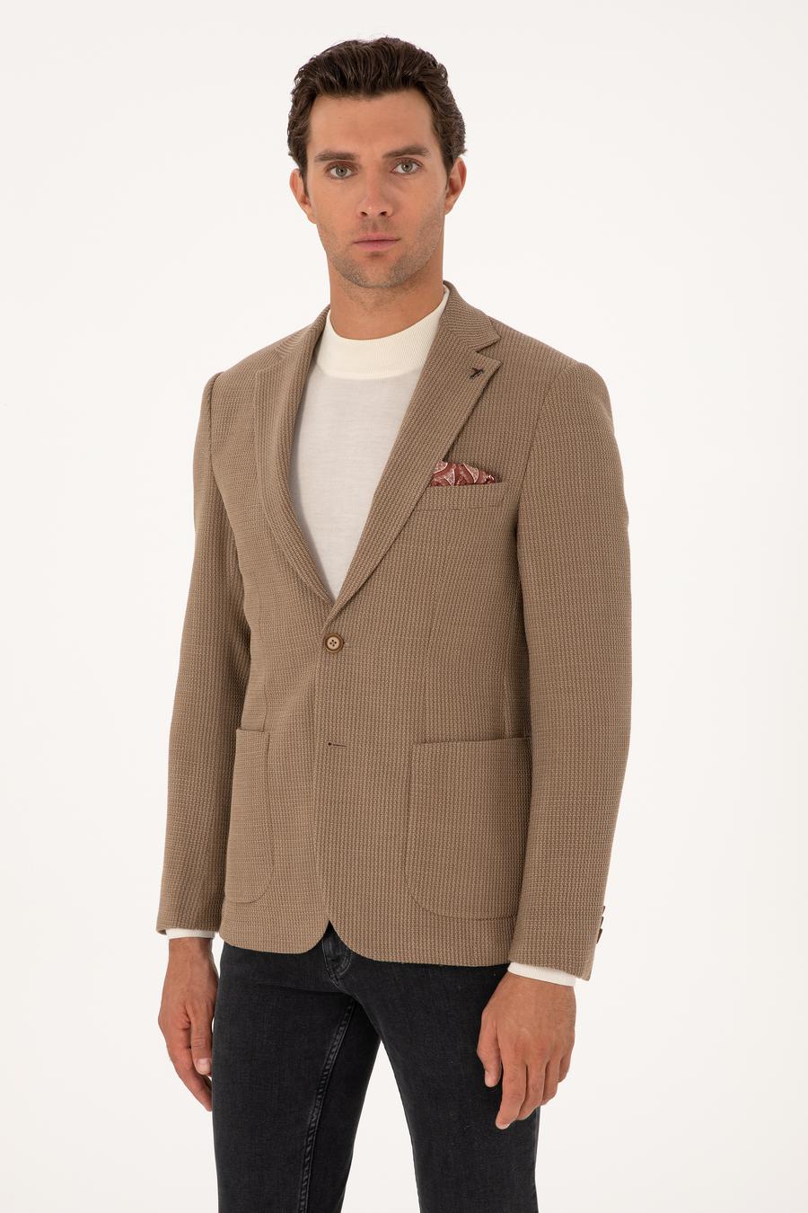 Bej  Slim Fit Yün Karışımlı Dokulu Ceket - 50310768104