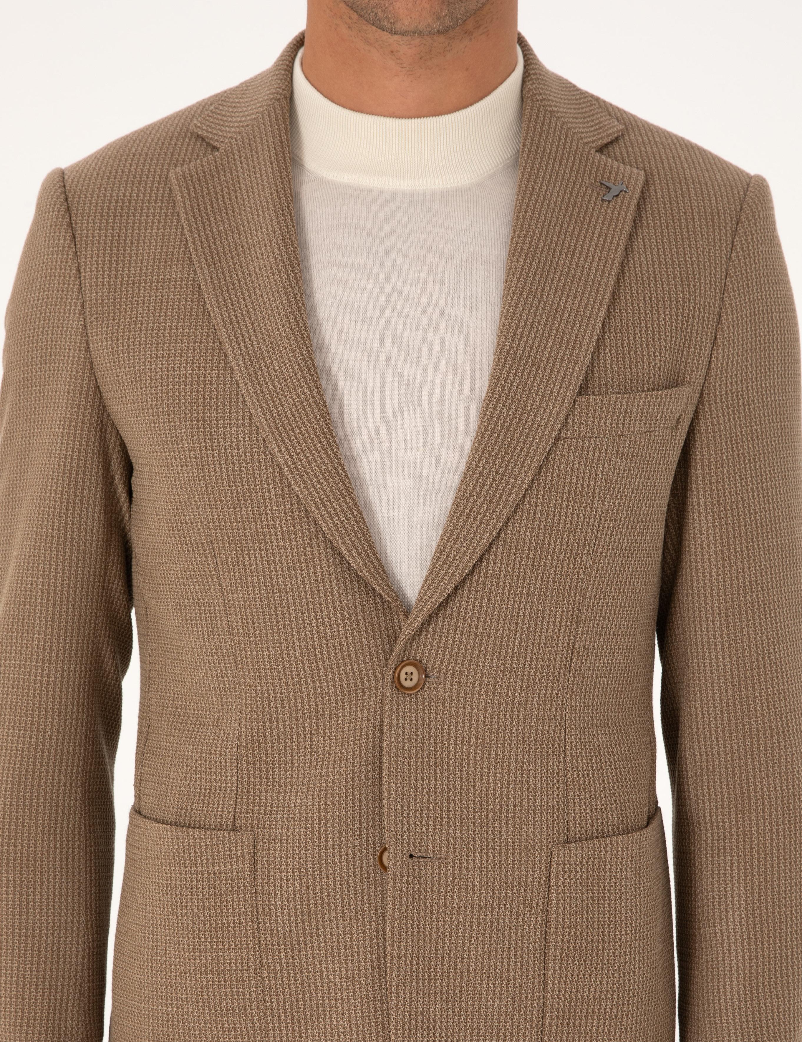 Bej  Slim Fit Yün Karışımlı Dokulu Ceket - 50310768104