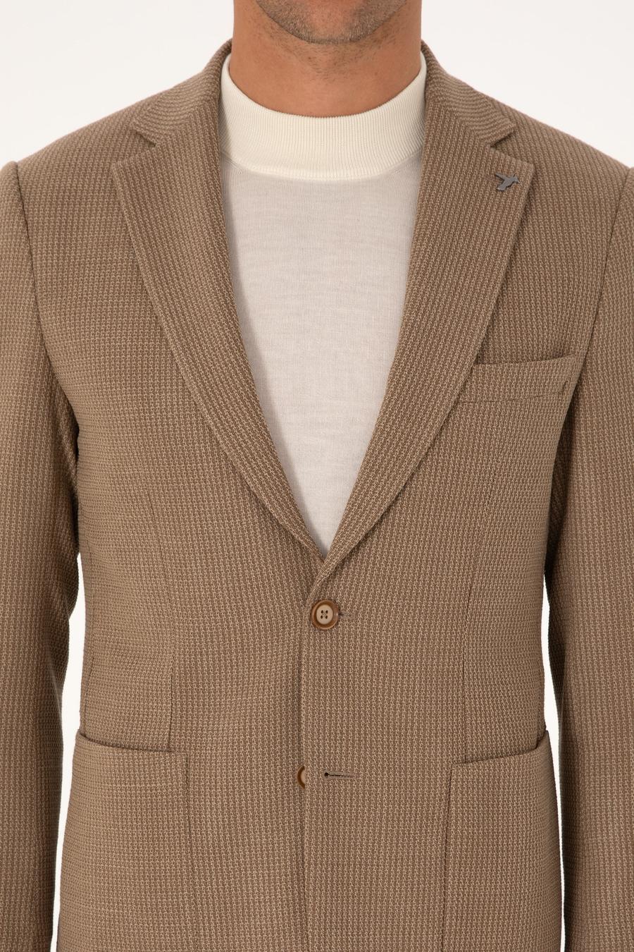 Bej  Slim Fit Yün Karışımlı Dokulu Ceket - 50310768104