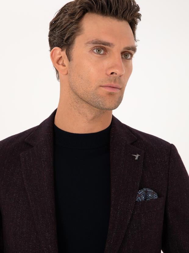 Bordo Slim Fit Yün Karışımlı Flanel Görünümlü Ceket