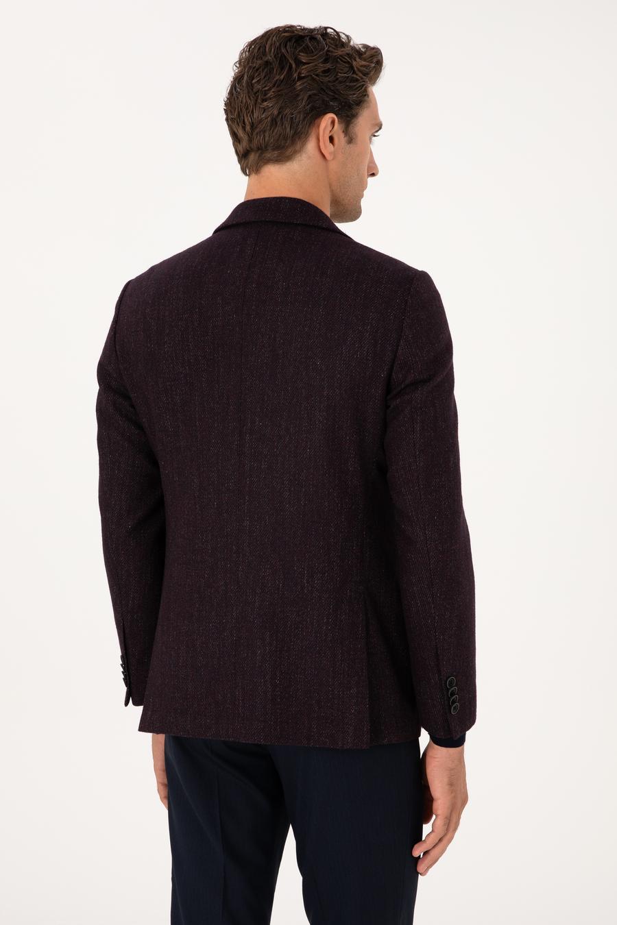 Bordo Slim Fit Yün Karışımlı Flanel Görünümlü Ceket - 50310747083