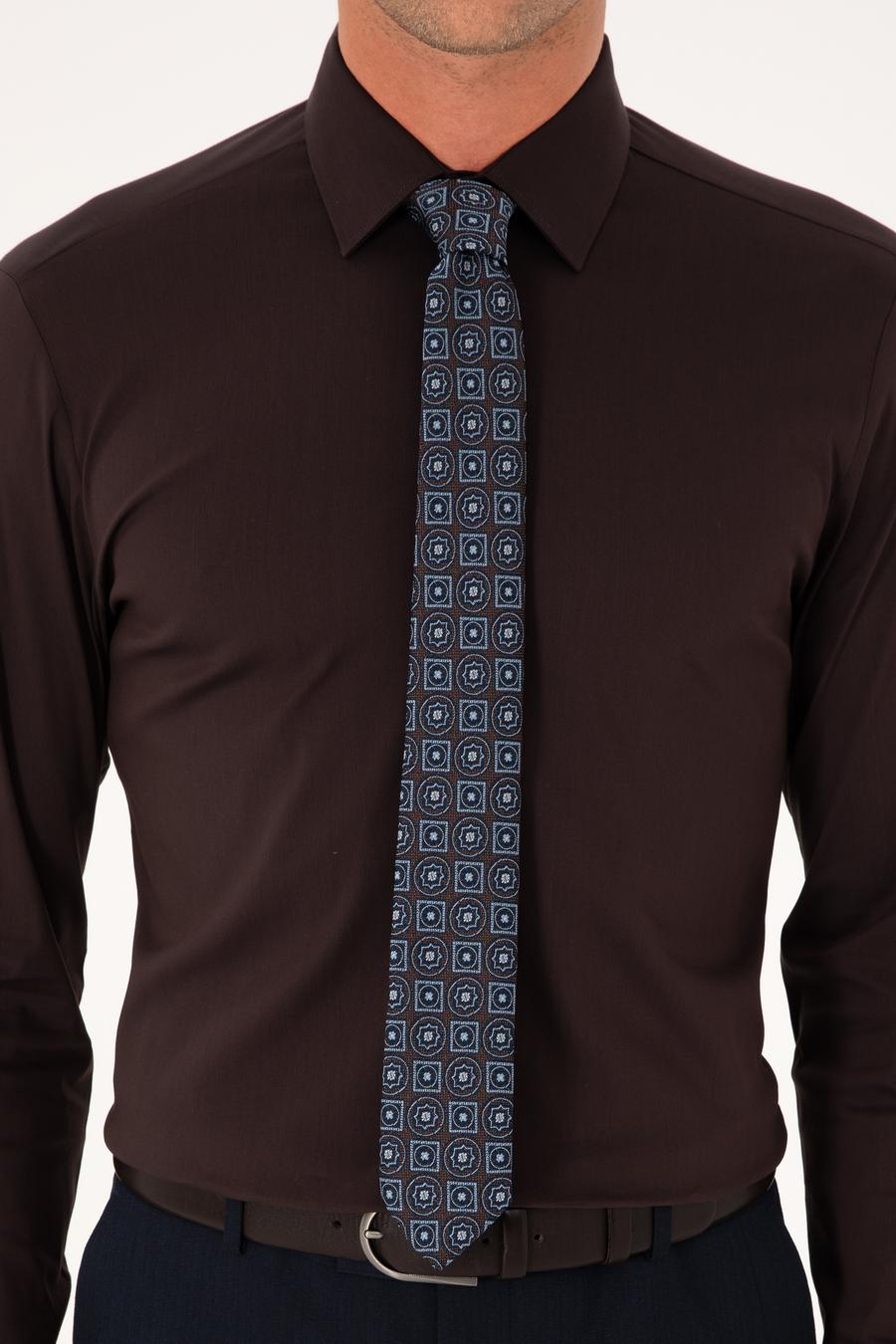 Koyu Kahverengi Slim Fit Non Iron Pamuk Karışımlı Klasik Gömlek - 50305838045