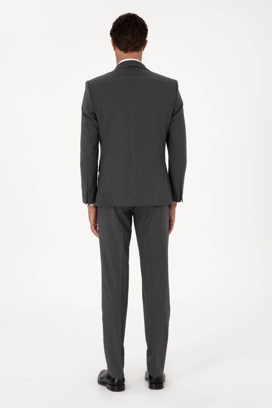 Füme Slim Fit Çizgili Mono Yaka Yün Karışımlı Takım Elbise - 50316335017