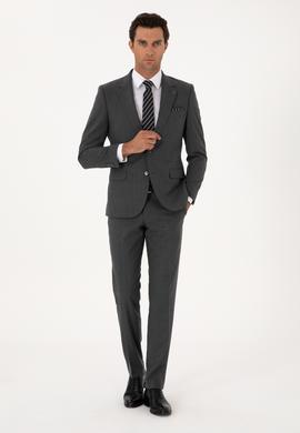 Füme Slim Fit Çizgili Mono Yaka Yün Karışımlı Takım Elbise