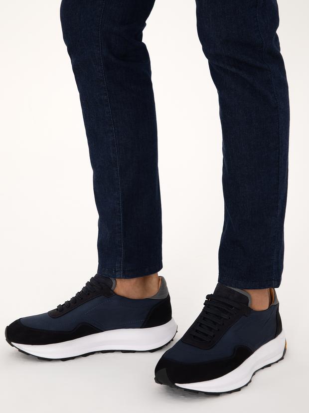 Lacivert %100 Deri Vibram Taban Sneaker Ayakkabı
