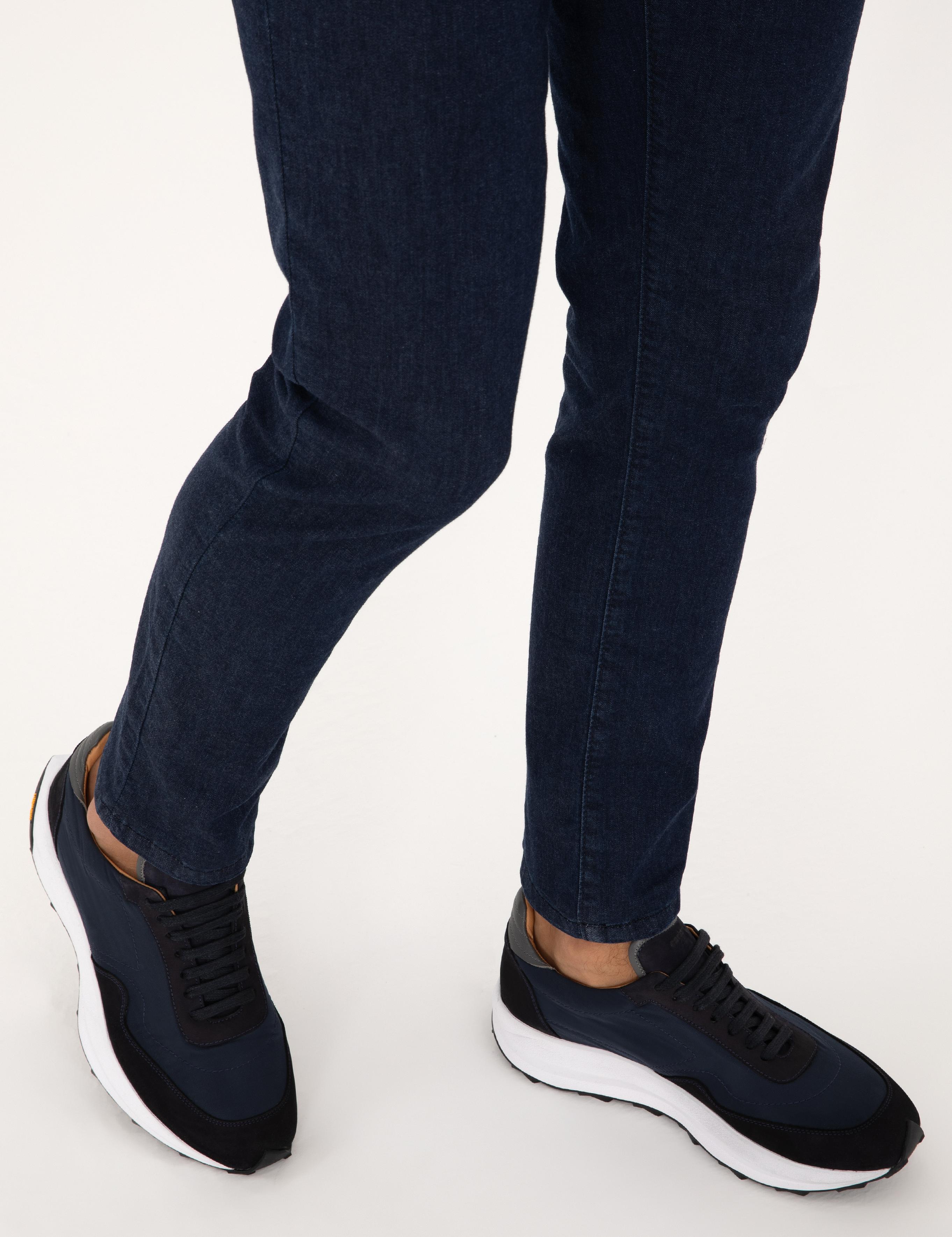 Lacivert %100 Deri Vibram Taban Sneaker Ayakkabı - 50302456012