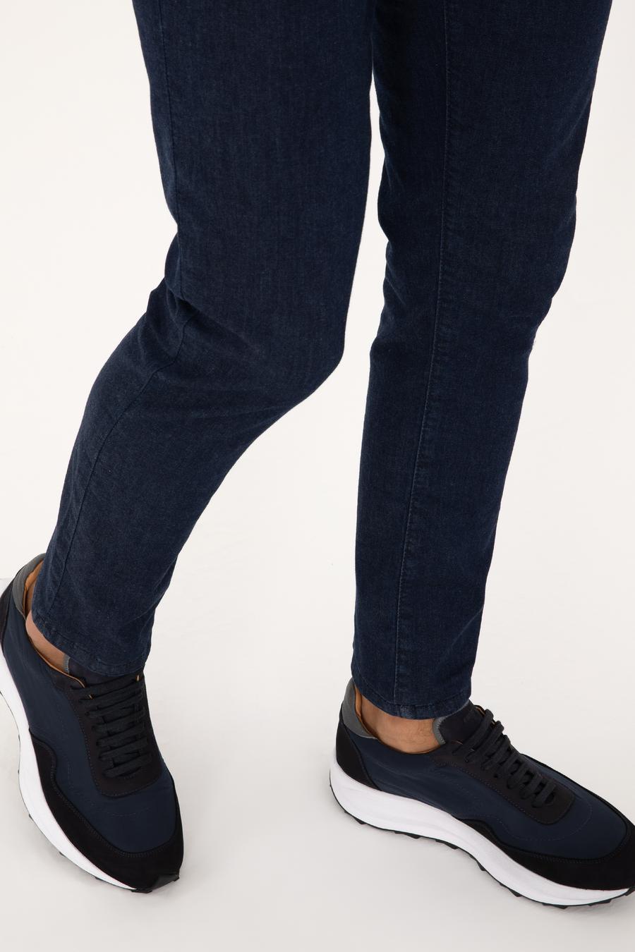 Lacivert %100 Deri Vibram Taban Sneaker Ayakkabı - 50302456012