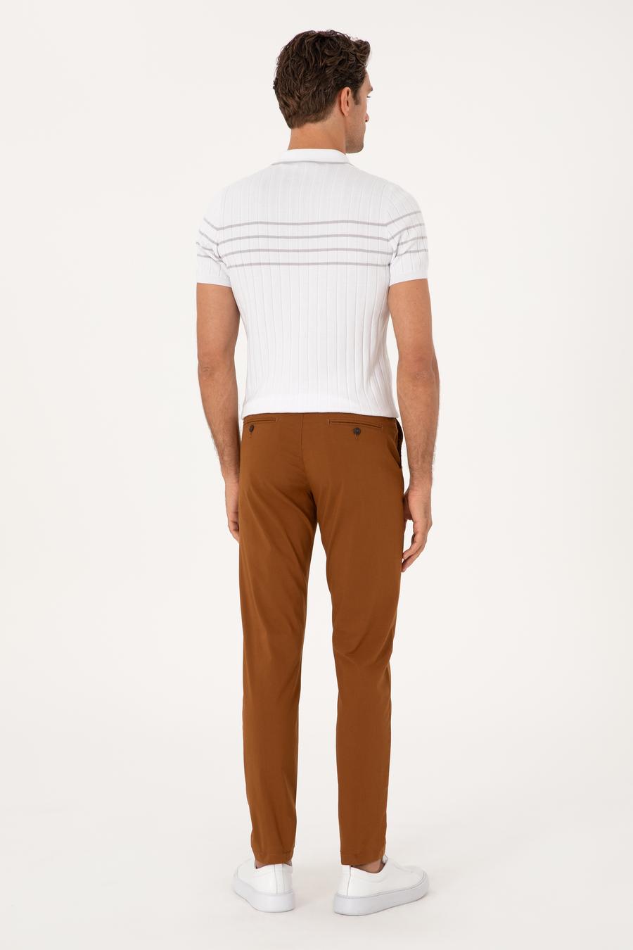 Açık Kahverengi Slim Fit Pamuk Karışımlı Kanvas Pantolon - 50248807258