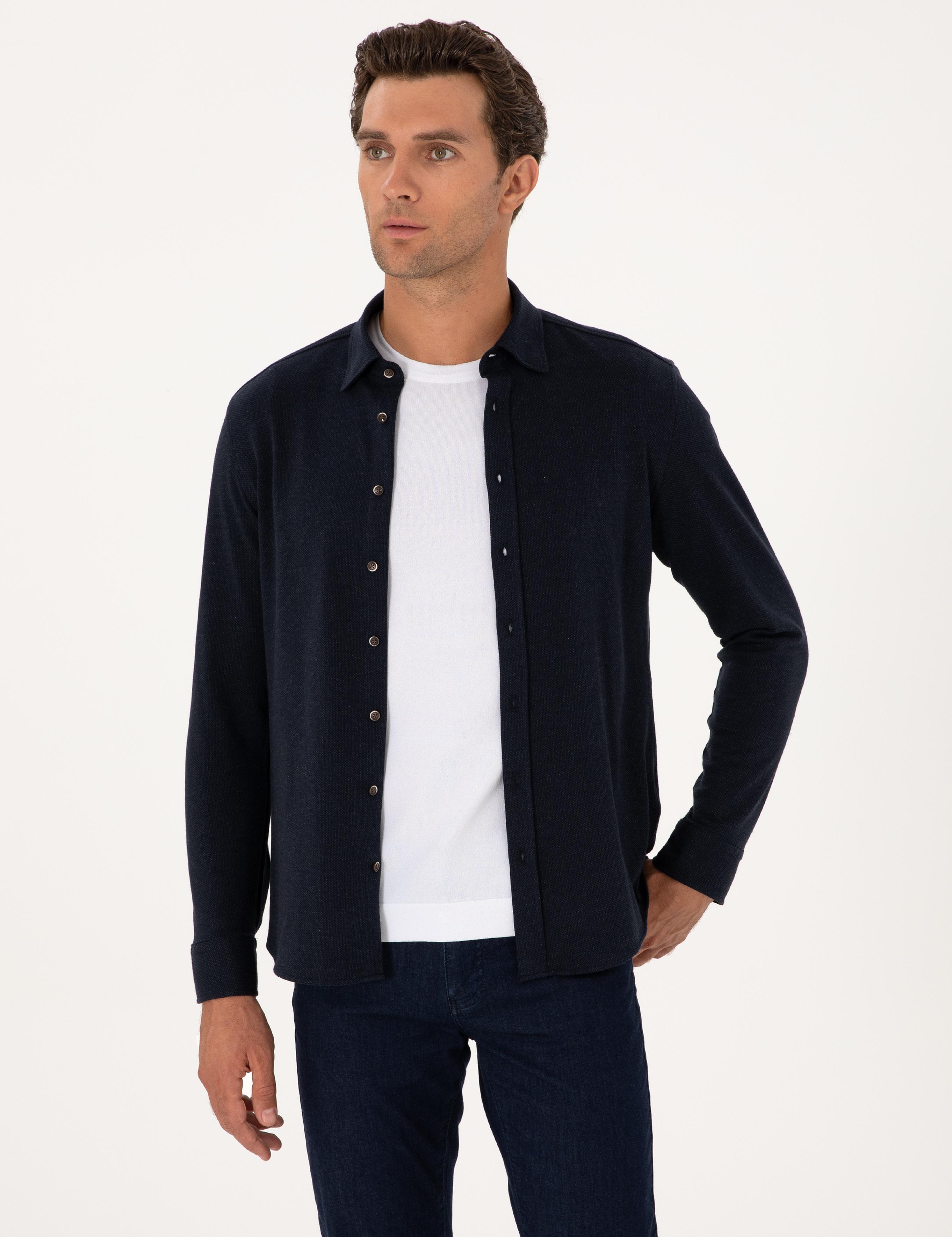 Lacivert Slim Fit Uzun Kollu Gömlek - 50291902007