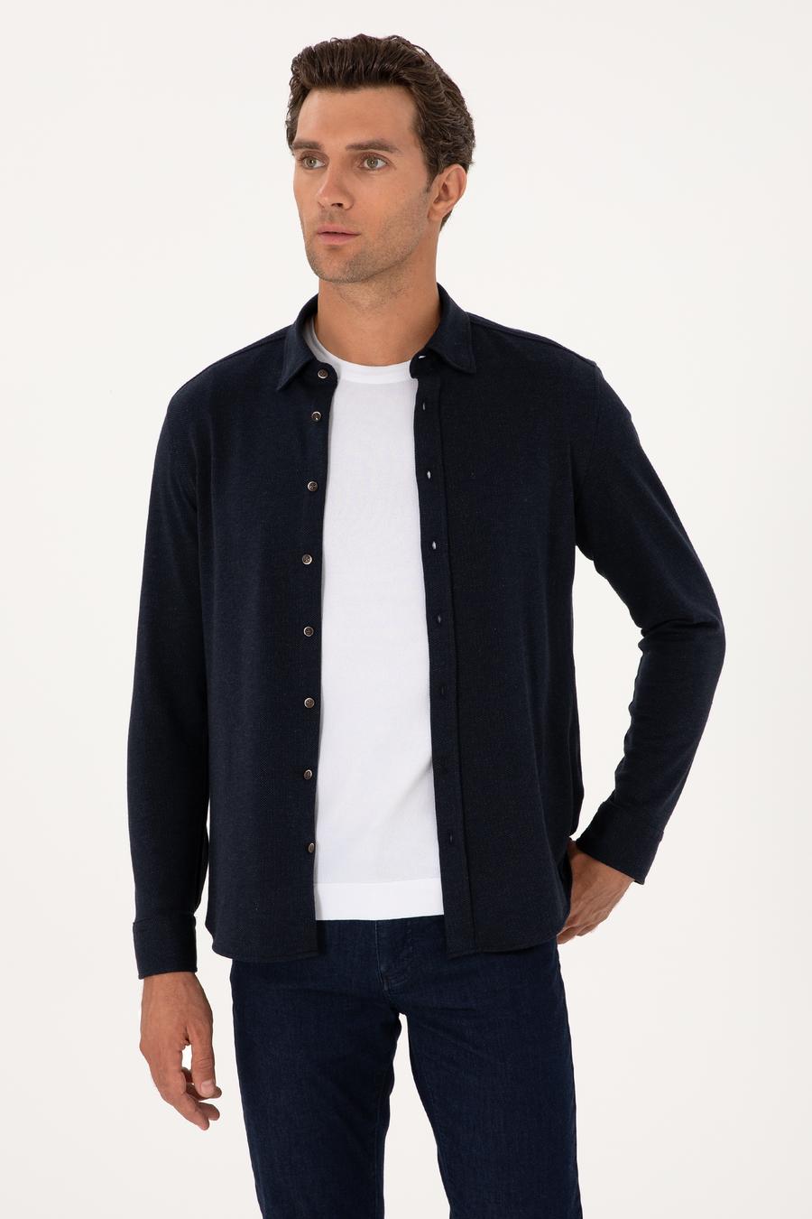 Lacivert Slim Fit Uzun Kollu Gömlek - 50291902007