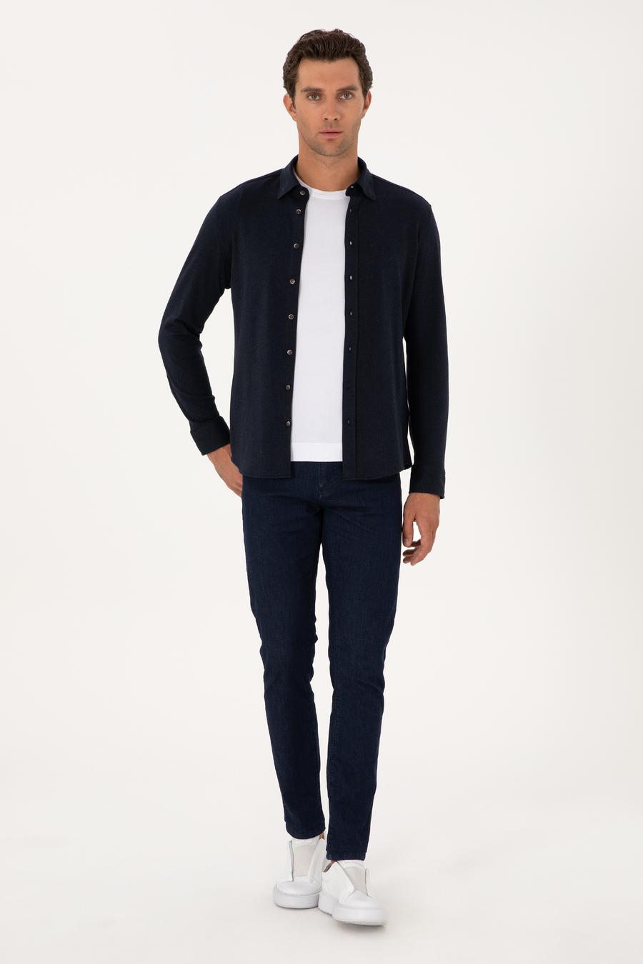 Lacivert Slim Fit Uzun Kollu Gömlek - 50291902007