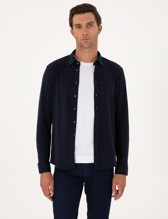 Lacivert Slim Fit Uzun Kollu Gömlek