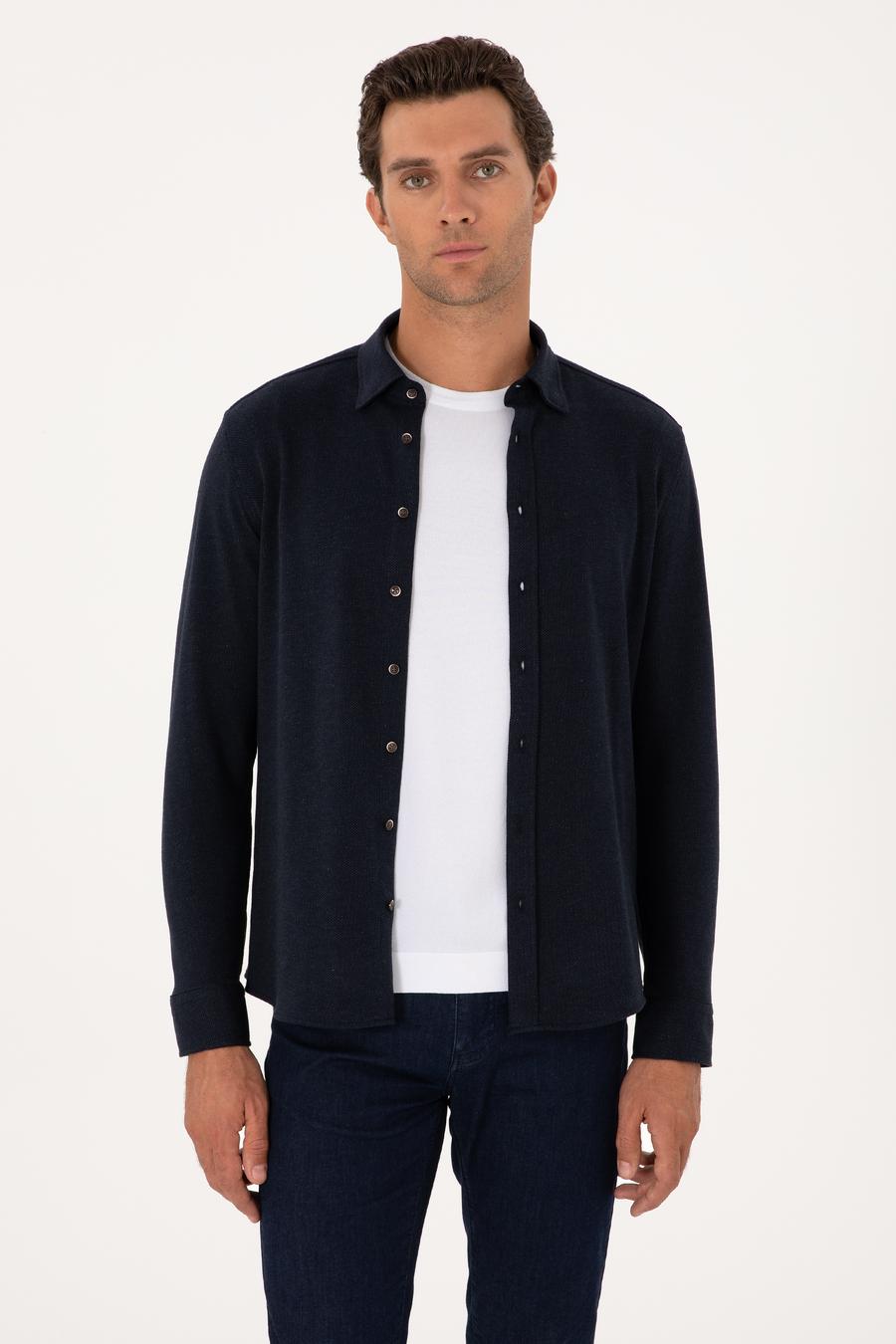 Lacivert Slim Fit Uzun Kollu Gömlek - 50291902007