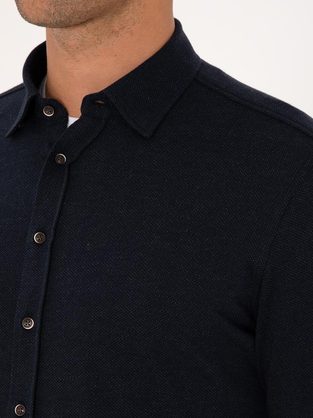 Lacivert Slim Fit Uzun Kollu Gömlek