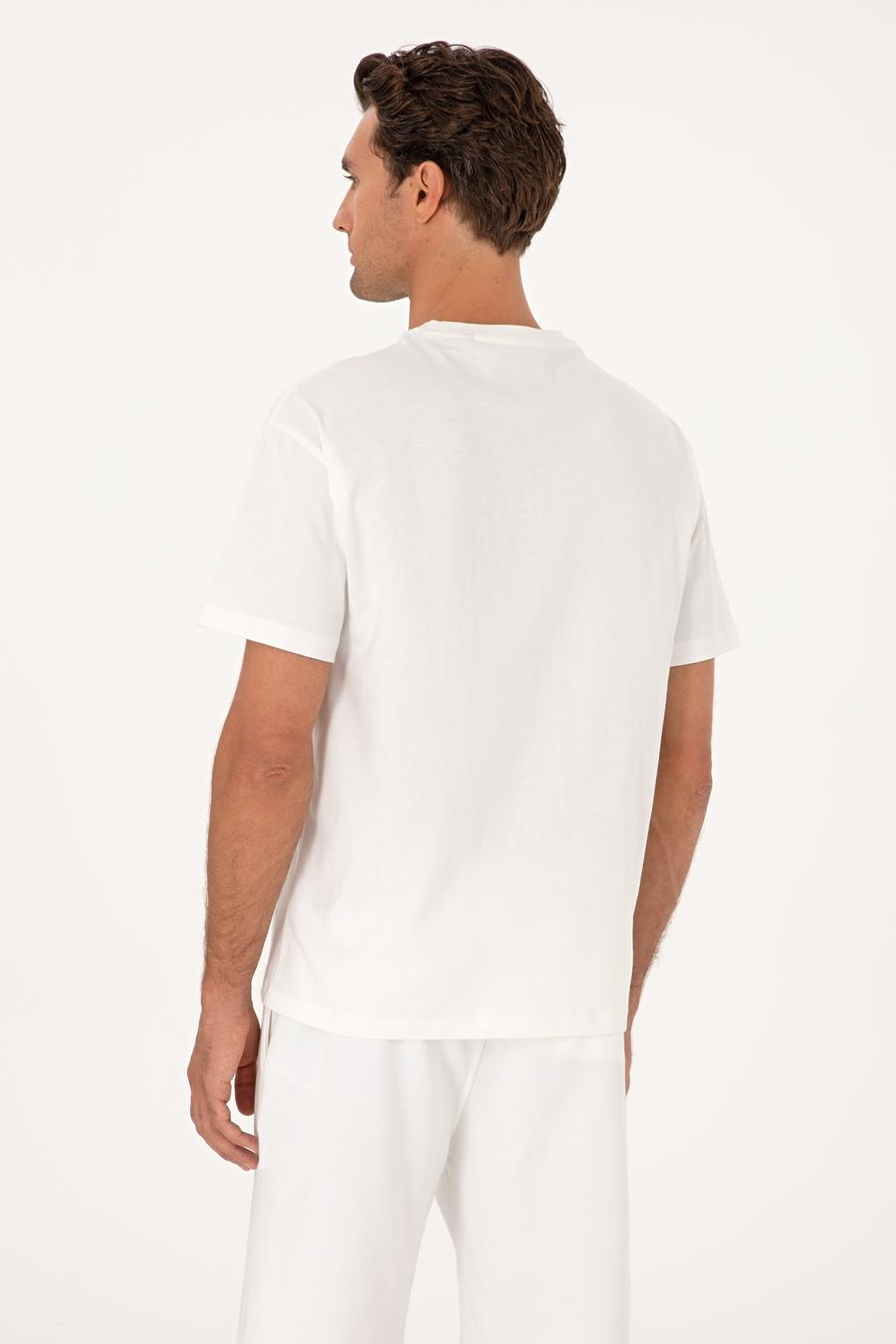 Ekru Oversize %100 Pamuk Bisiklet Yaka T-shirt - 50302511022