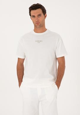 Ekru Oversize %100 Pamuk Bisiklet Yaka T-shirt
