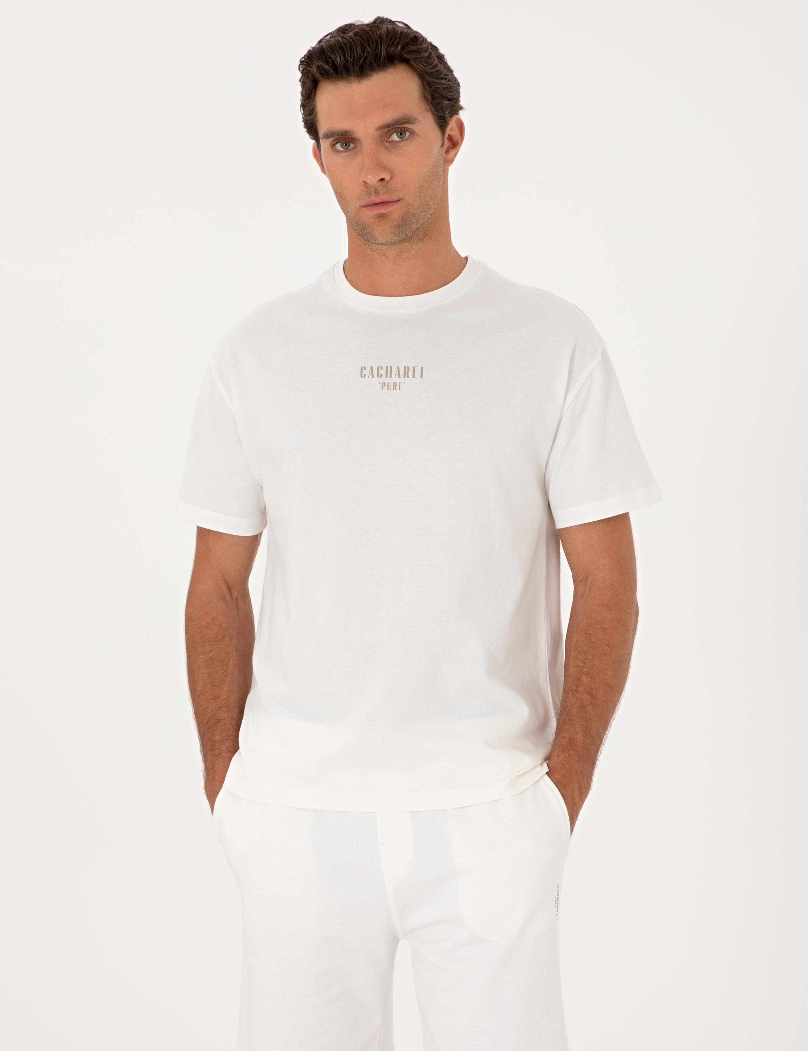 Ekru Oversize %100 Pamuk Bisiklet Yaka T-shirt - 50302511022