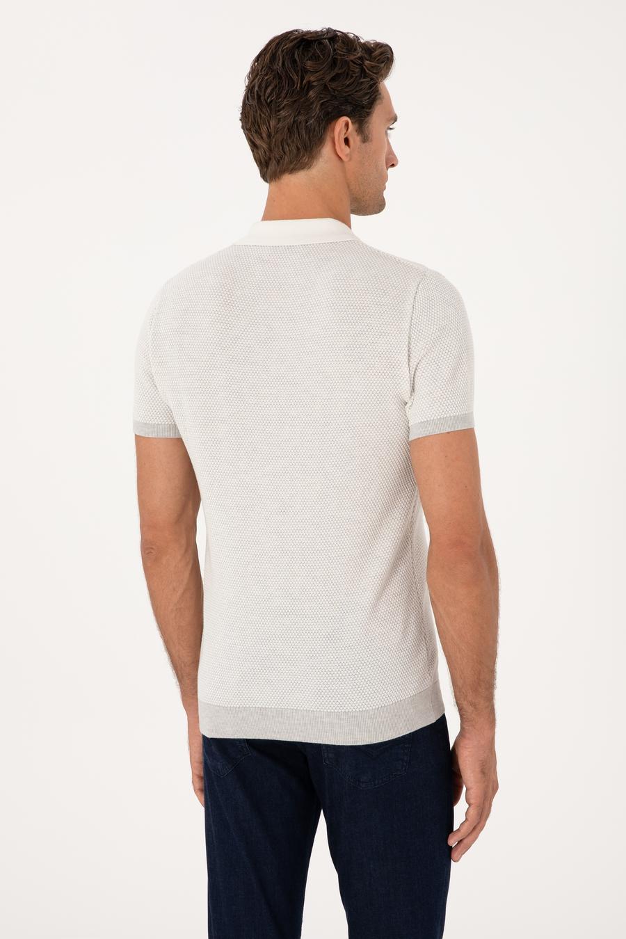 Açık Gri Slim Fit %100 Pamuk Fermuarlı Polo Yaka Triko T-shirt - 50305981006