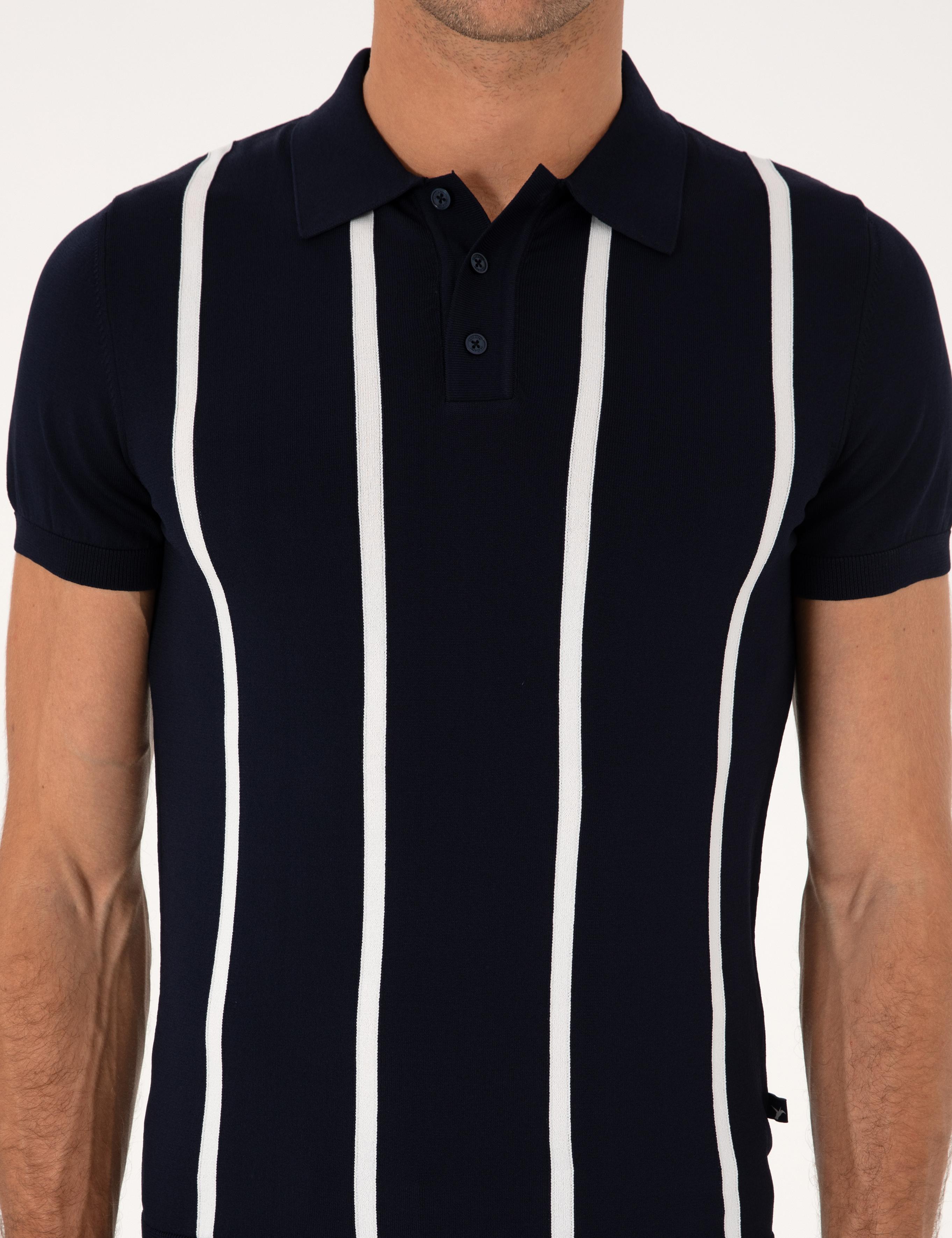 Lacivert Slim Fit Polo Yaka Triko T-shirt - 50300833004