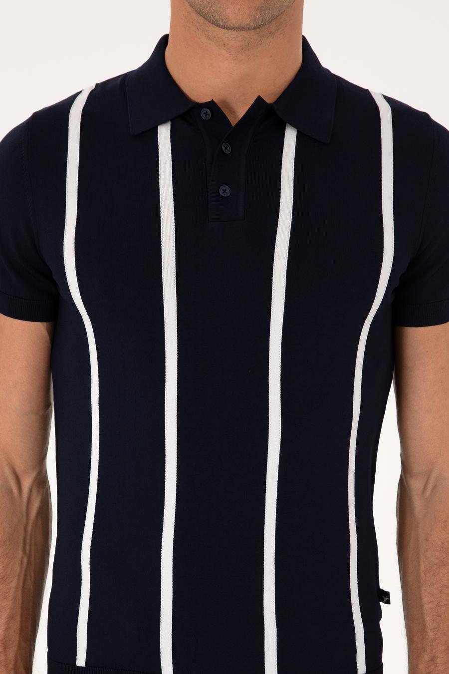 Lacivert Slim Fit Polo Yaka Triko T-shirt - 50300833004