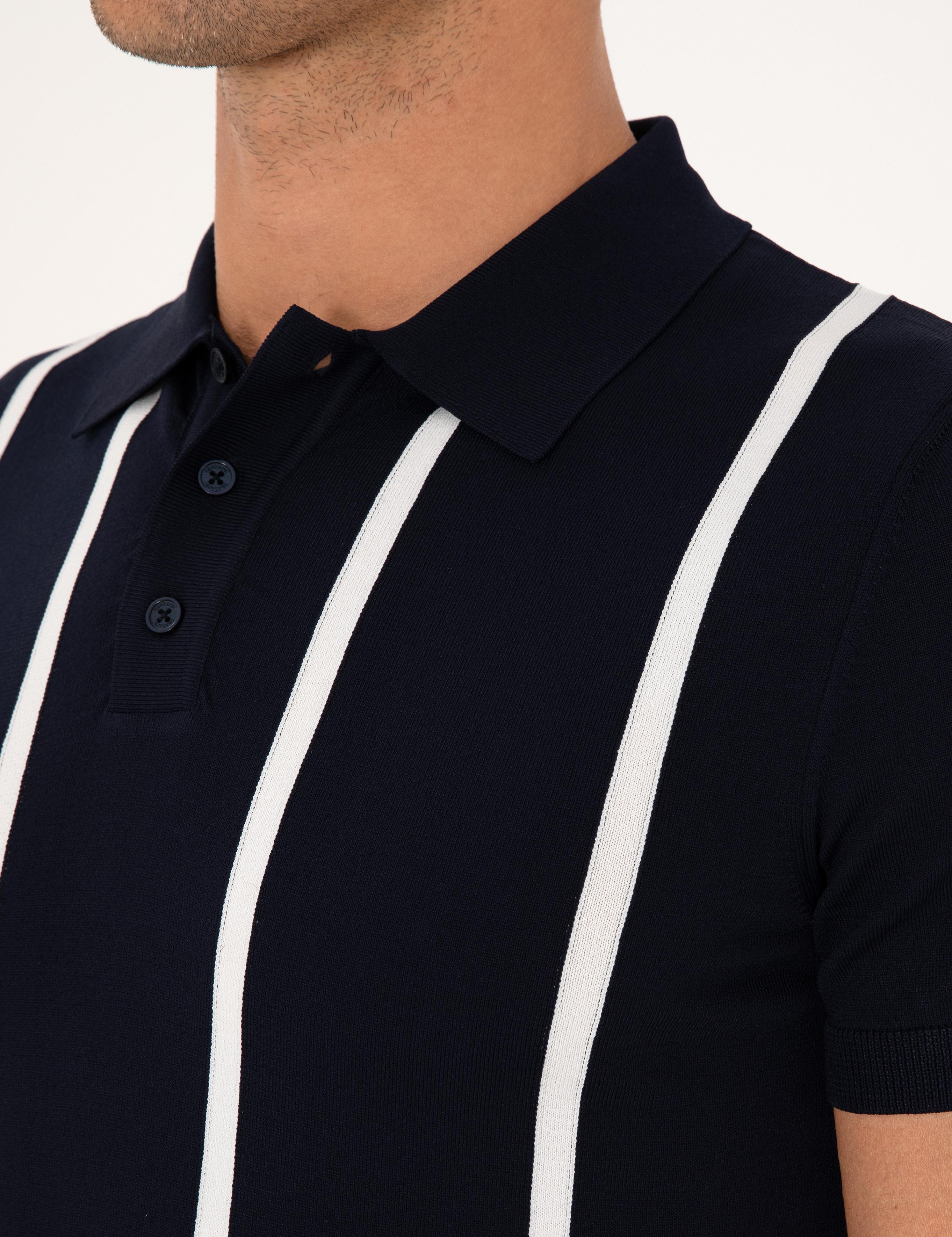 Lacivert Slim Fit Polo Yaka Triko T-shirt - 50300833004