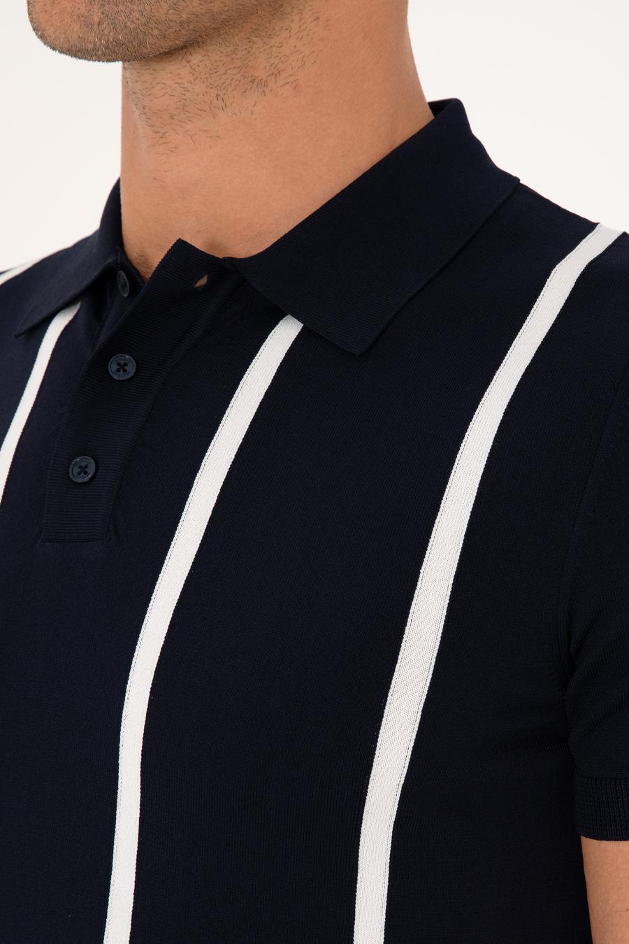Lacivert Slim Fit Polo Yaka Triko T-shirt - 50300833004